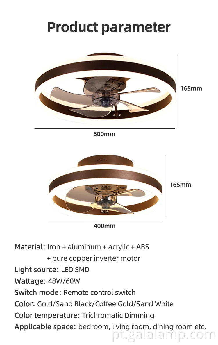 Ventilador de teto acrílico transparente moderno com controle remoto